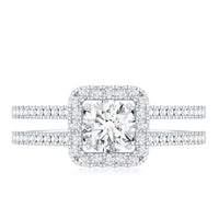 Classic Moissanite Double Band Engagement Ring with Halo