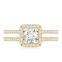 Classic Moissanite Double Band Engagement Ring with Halo