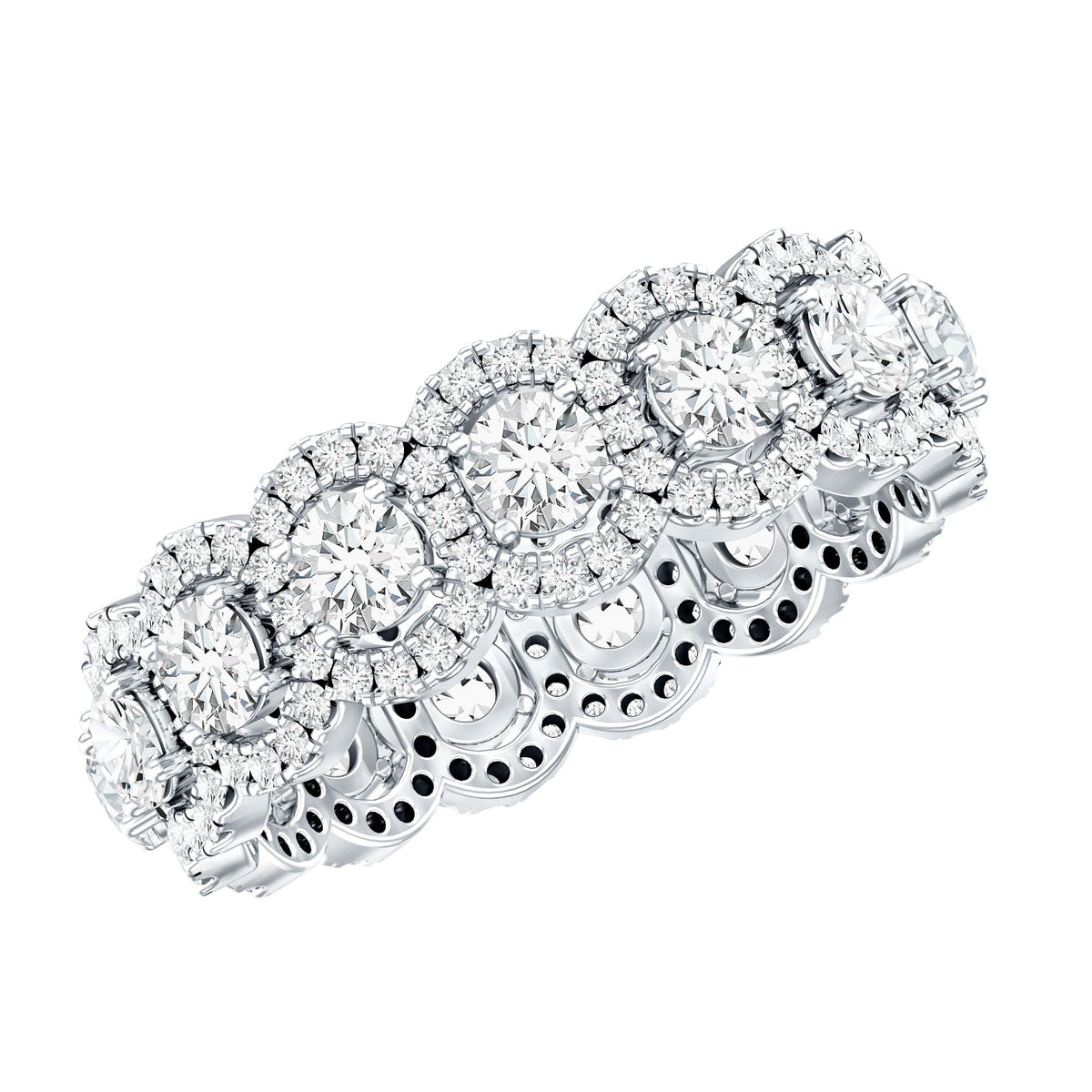 Certified Moissanite statement wedding band for women featuring sparkling stones, designed by Rosec Jewels.