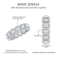 Rosec Jewels certified moissanite statement wedding band for women, showcasing sparkling gemstone and elegant ring design.