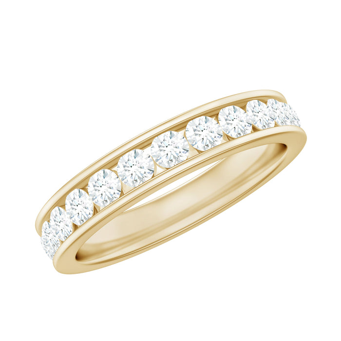 Channel set moissanite eternity ring for women by Rosec Jewels, featuring sparkling moissanite stones in a sleek band.