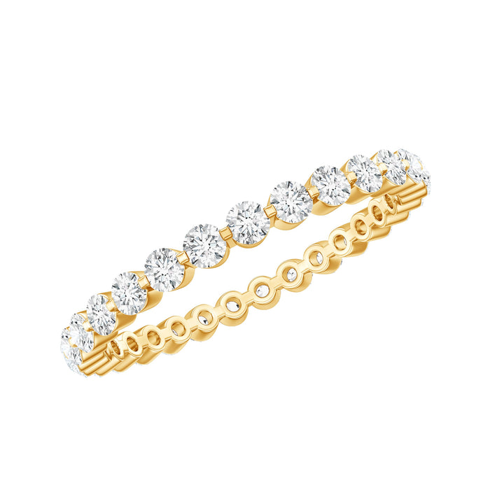 Round cut moissanite full eternity band ring from Rosec Jewels, showcasing sparkling stones set in a sleek, continuous circle.