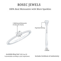 Certified 0.5 Carat Round Moissanite Solitaire Promise Ring