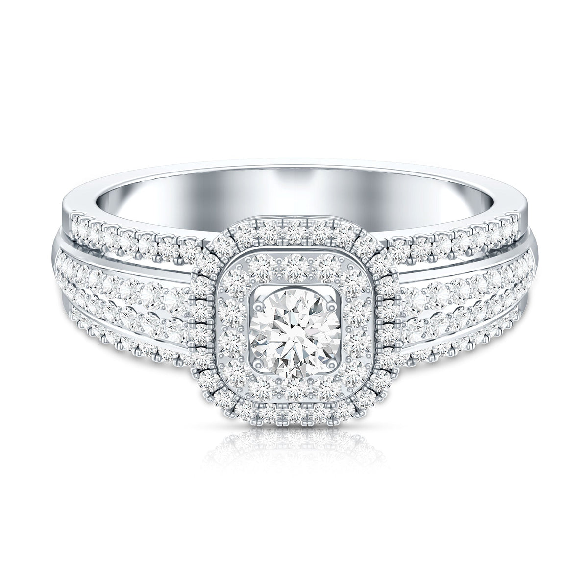 Lab Grown Diamond Retro Engagement Ring with Double Halo
