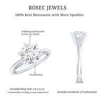 Brilliant Cut Solitaire Moissanite 2 CT Engagement Ring with Certificate