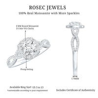 Certified Moissanite Halo Engagement Ring with Criss Cross Shank