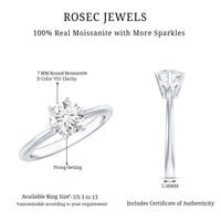 Certified 1 CT Moissanite Round Solitaire Engagement Ring