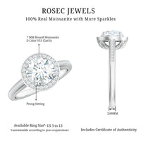 Round Moissanite Halo Engagement Ring with Certificate