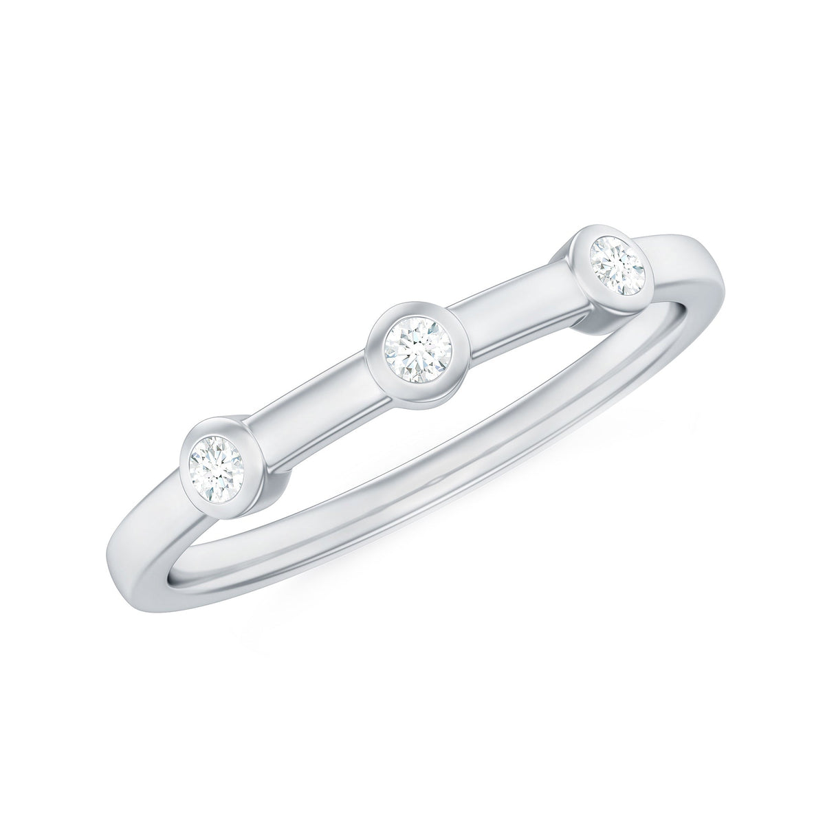 Certified Moissanite Three Stone Stackable Ring in Bezel Setting