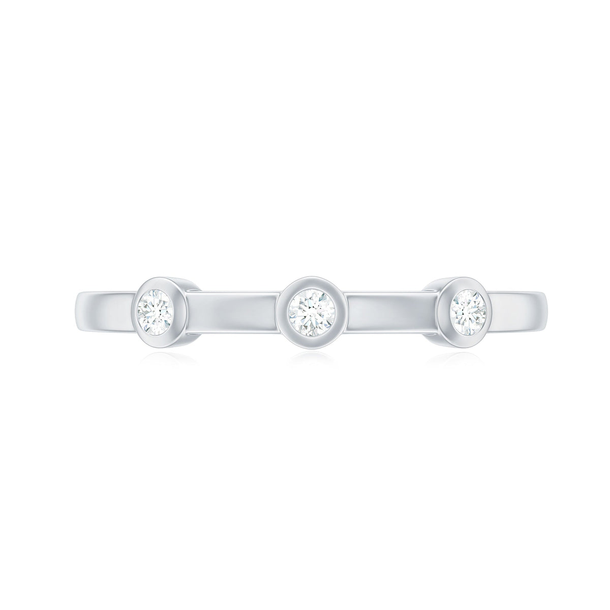 Certified Moissanite Three Stone Stackable Ring in Bezel Setting