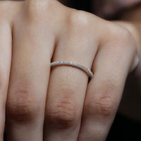 Stackable diamond eternity ring in fish tail setting by Rosec Jewels, featuring sparkling diamonds on a sleek band.