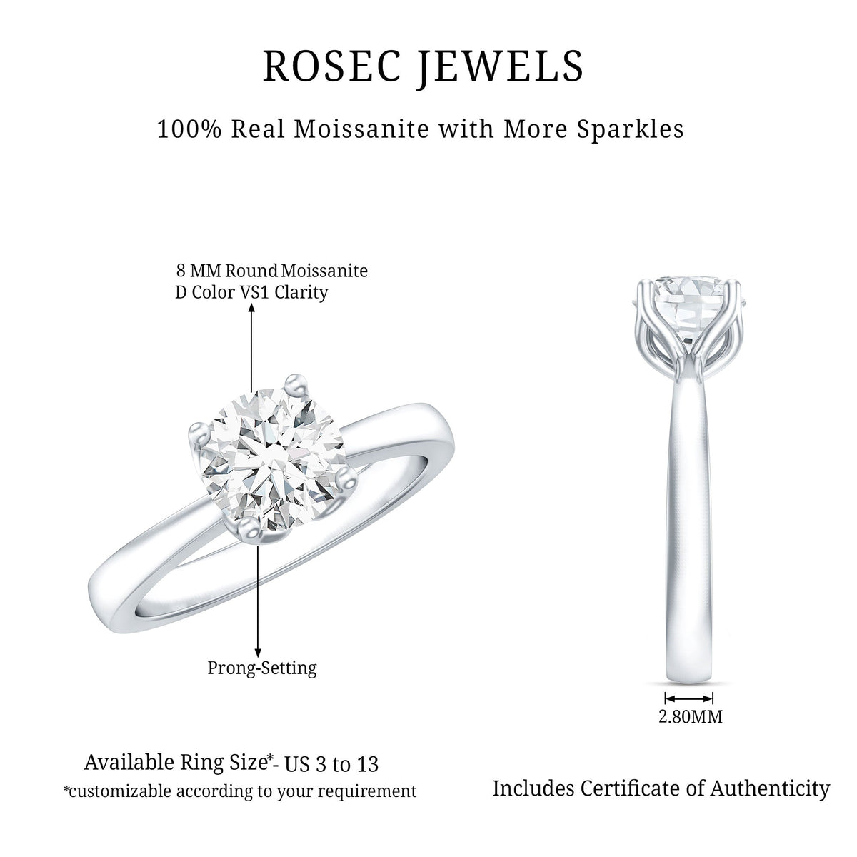 Petal Prong Set Round Moissanite Solitaire Engagement Ring