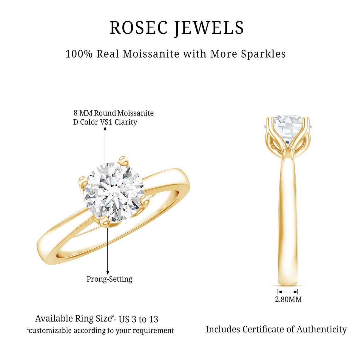 Petal Prong Set Round Moissanite Solitaire Engagement Ring
