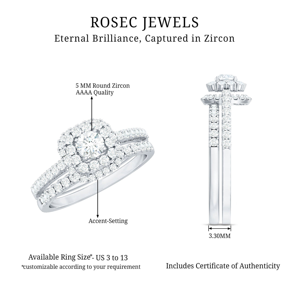 0.5 Carat Zircon Statement Wedding Ring Set