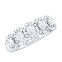 Round Cut Moissanite 5 Stone Anniversary Ring with Halo