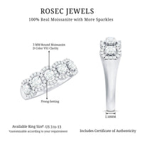 Round Cut Moissanite 5 Stone Anniversary Ring with Halo