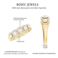 Round Cut Moissanite 5 Stone Anniversary Ring with Halo