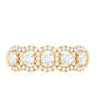 Round Cut Moissanite 5 Stone Anniversary Ring with Halo