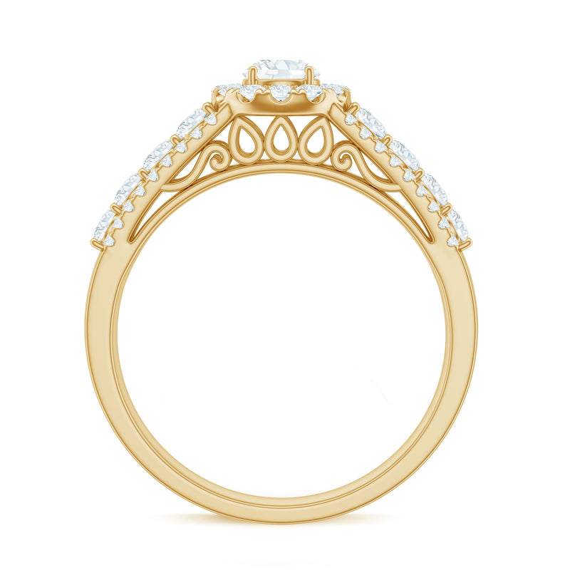 Rosec Jewels 0.5 carat zircon statement engagement ring with a sleek band and sparkling central stone on a white background.