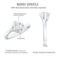 Certified Moissanite Solitaire Engagement Ring in Bypass Shank