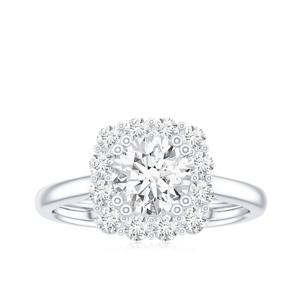 Classic Moissanite Halo Engagement Ring in Double Prong Setting