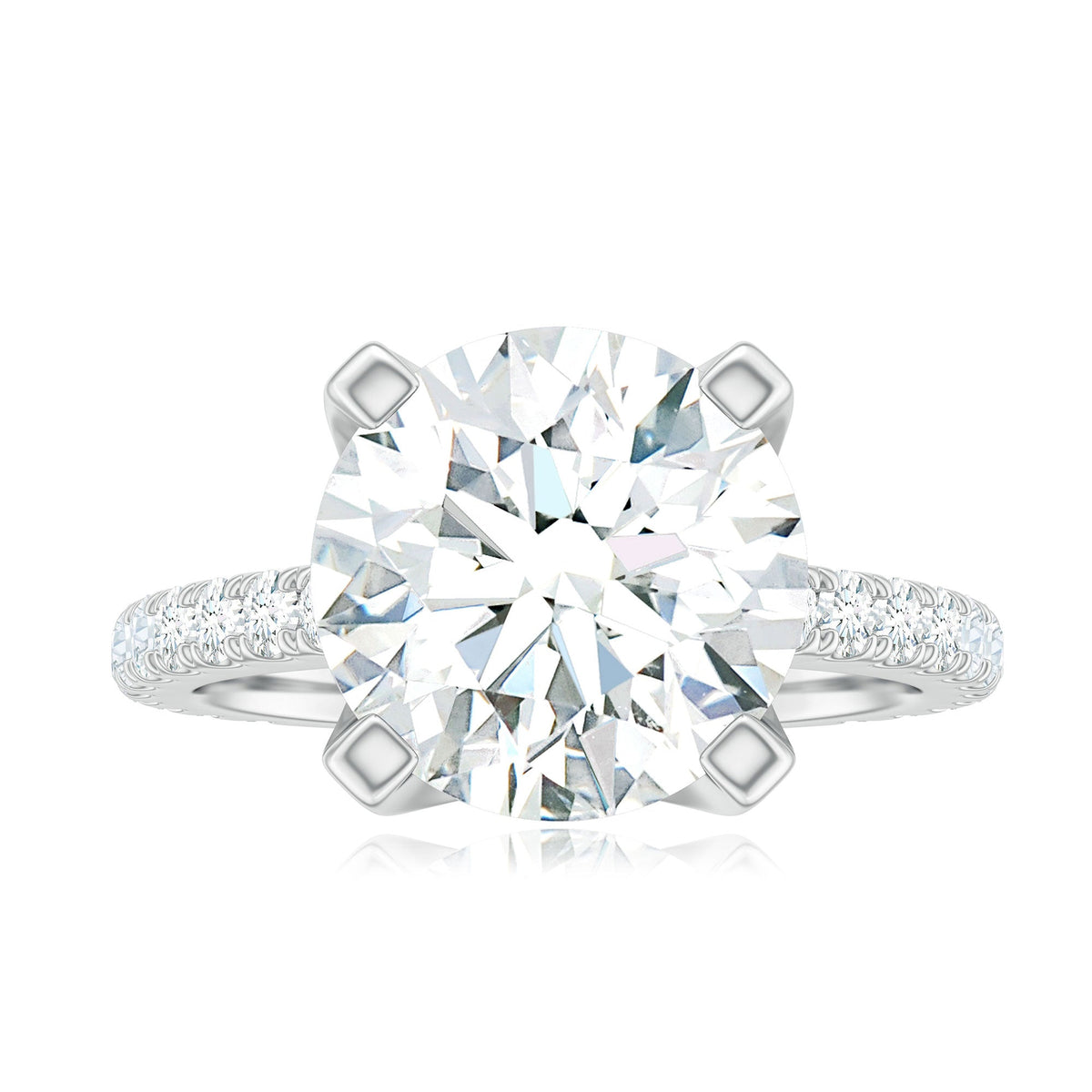 Round 10 MM Moissanite Solitaire Engagement Ring with Side Stones