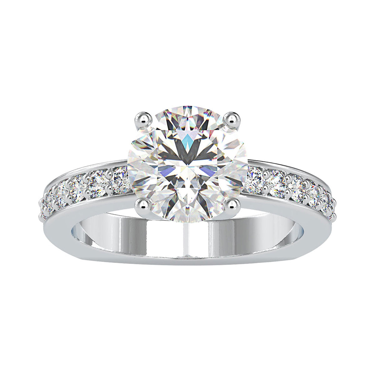 Rosec Jewels 2.50 CT solitaire zircon engagement ring with side stones, showcasing a sparkling central stone and detailed band design.