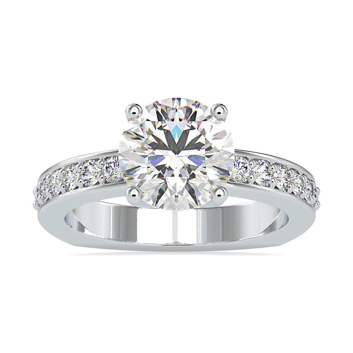 Rosec Jewels 2.50 CT solitaire zircon engagement ring with side stones, featuring a sleek metal band and sparkling central stone.
