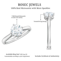 Twisted Prong Set Solitaire Moissanite Engagement Ring with Certificate