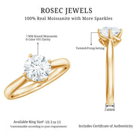 Twisted Prong Set Solitaire Moissanite Engagement Ring with Certificate