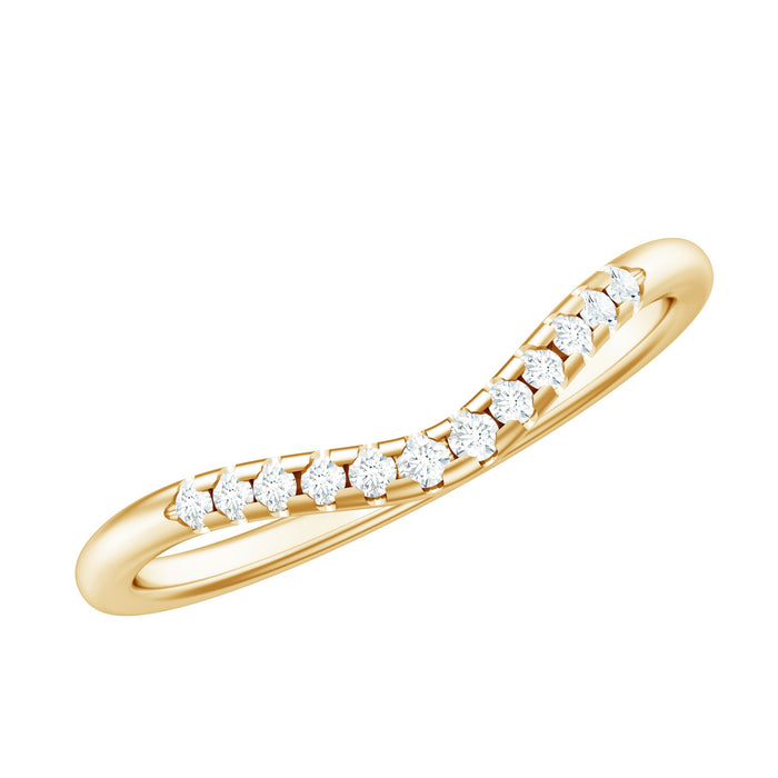 Stackable rose gold ring with curved design featuring a sparkling certified moissanite stone, from Rosec Jewels.