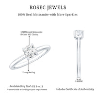 Certified 6 MM Moissanite Solitaire Promise Ring for Her