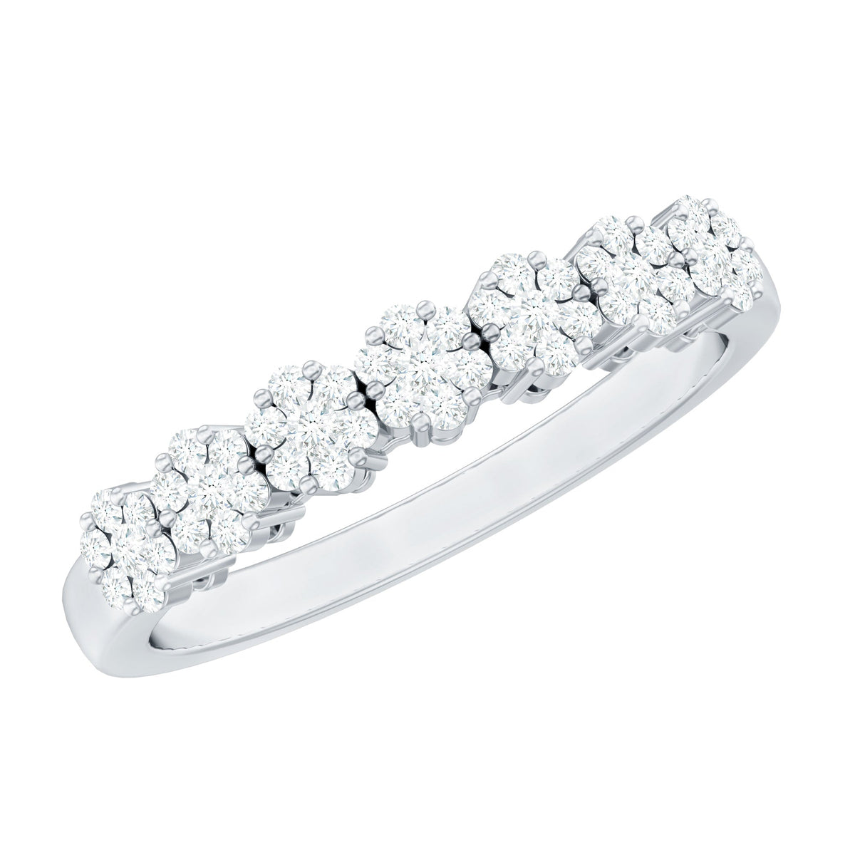 Minimalist moissanite flower wedding band for women, elegant ring with floral design from Rosec Jewels.