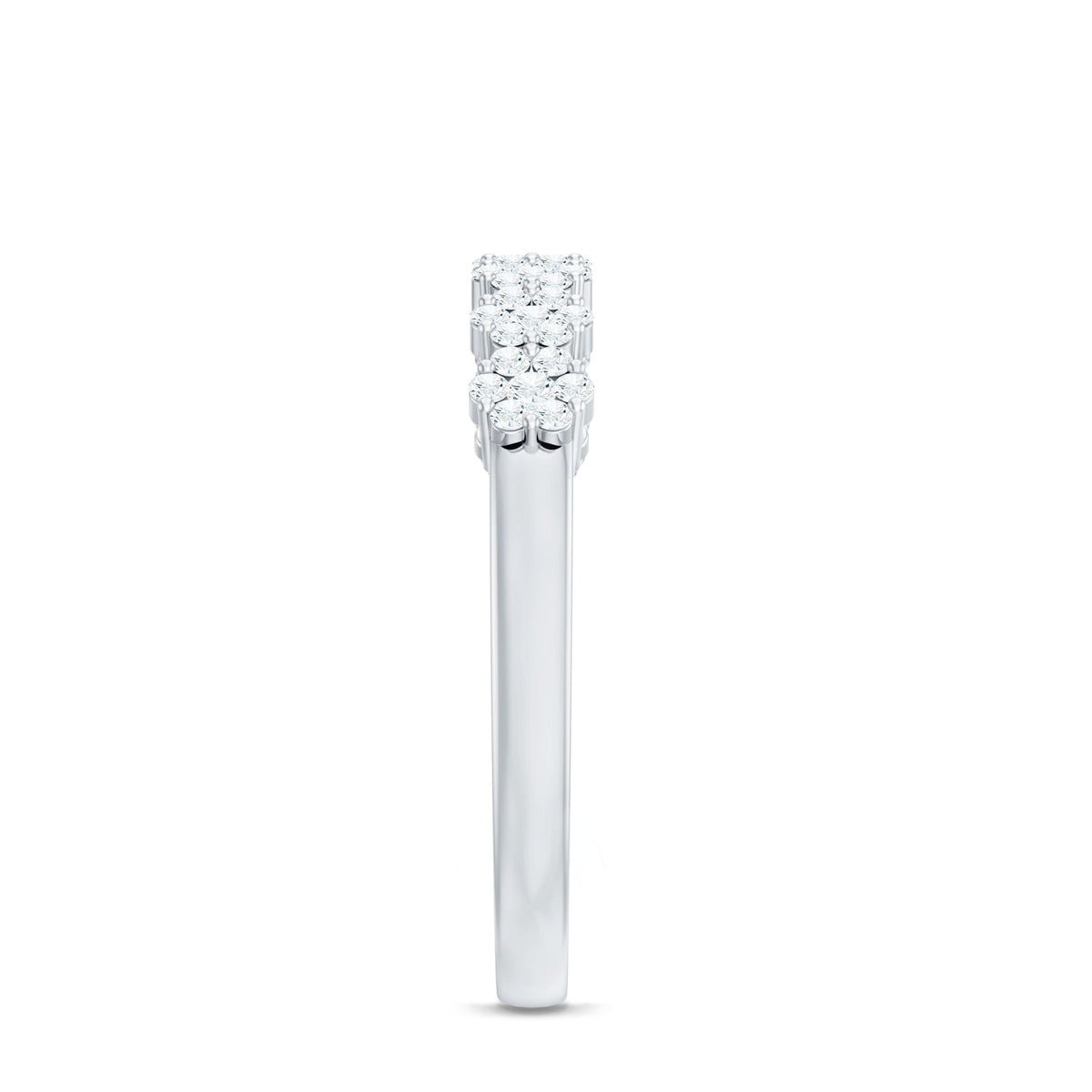 Minimalist Moissanite flower wedding band for women with delicate flower design, set in a sleek, elegant rose gold ring.