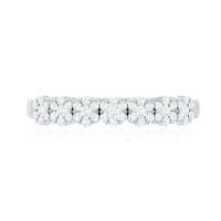 Minimalist moissanite flower wedding band for women by Rosec Jewels, showcasing a delicate floral design in sterling silver ring.