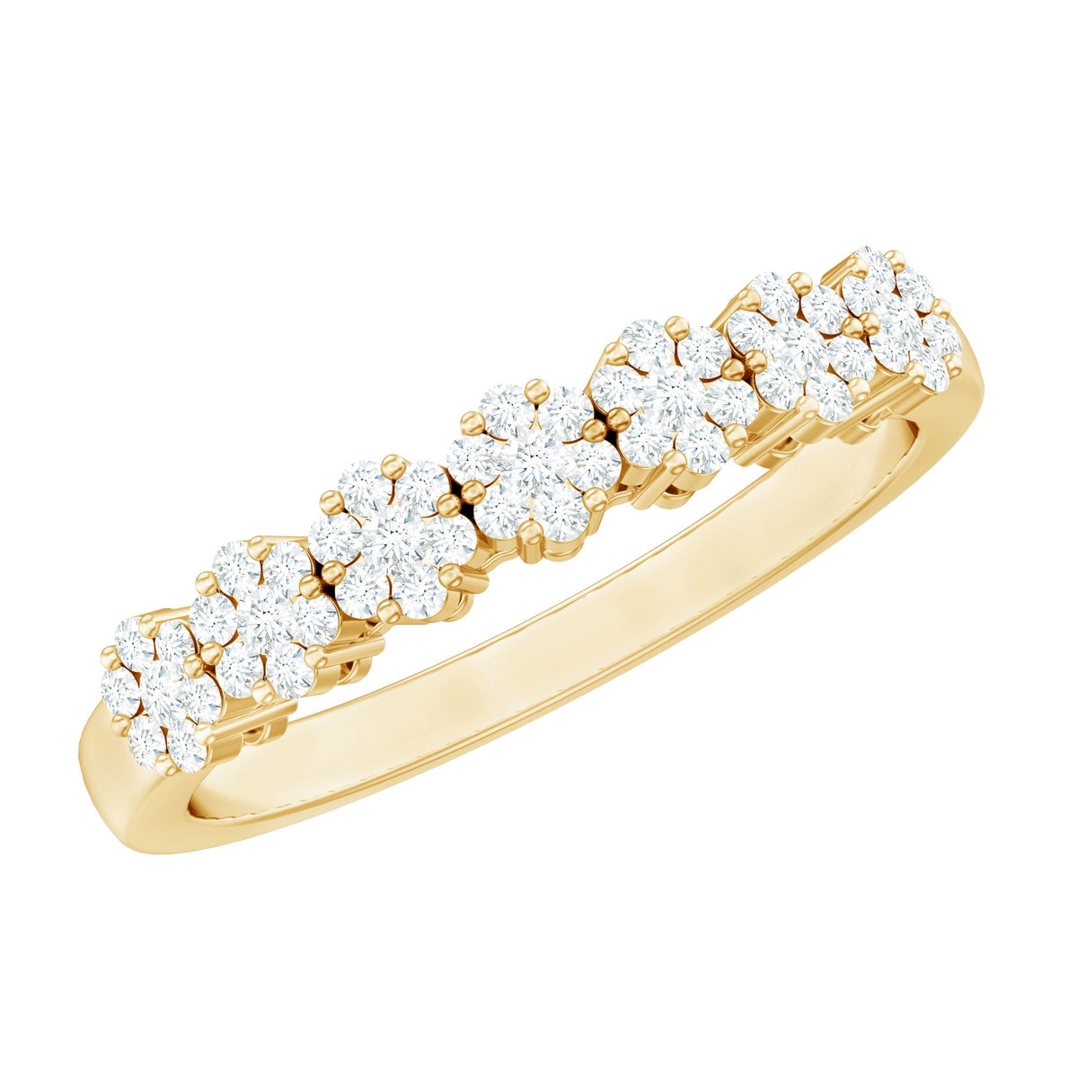 Minimalist moissanite flower wedding band for women, featuring delicate design and sparkling stones from Rosec Jewels.