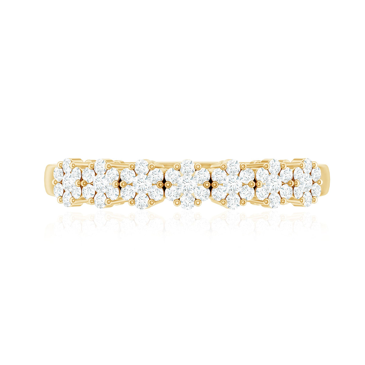 Minimalist Rosec Jewels moissanite flower wedding band for women featuring delicate flower design in sterling silver.