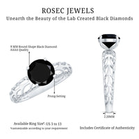 2 Carat Round Lab Grown Black Diamond Solitaire Engagement Ring
