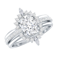 Certified Moissanite Oval Engagement Ring Set With Wedding Bands