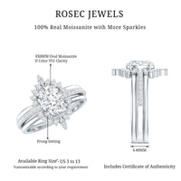Certified Moissanite Oval Engagement Ring Set With Wedding Bands