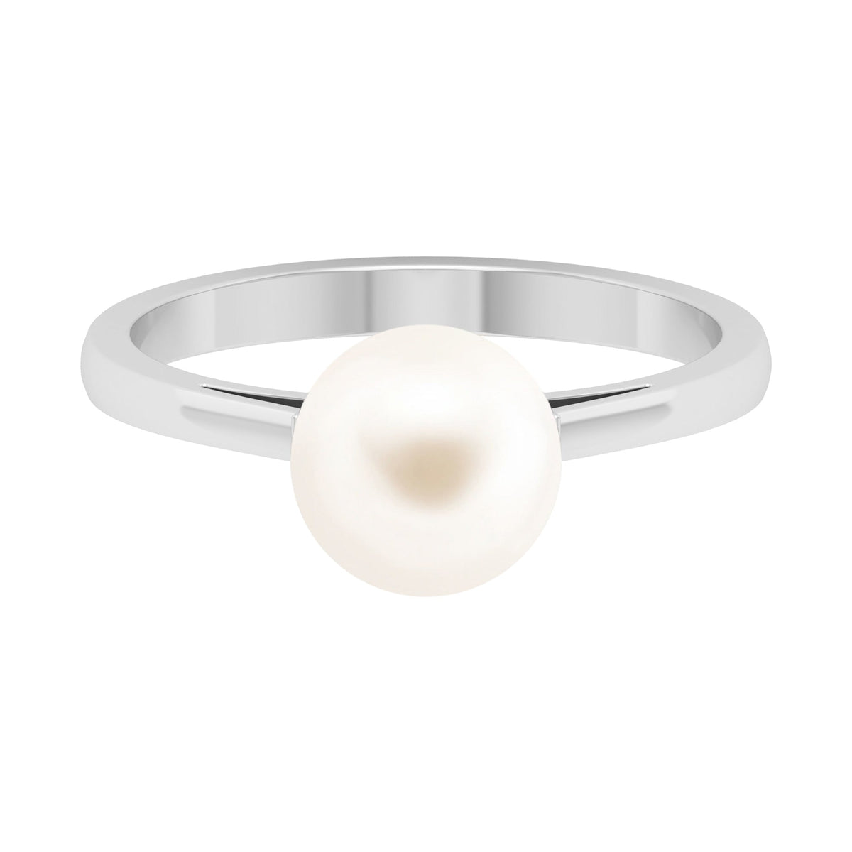 Freshwater white pearl solitaire engagement ring by Rosec Jewels featuring a 7.4 carat pearl on a sleek ring band.