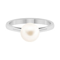 Freshwater white pearl solitaire engagement ring by Rosec Jewels featuring a 7.4 carat pearl on a sleek ring band.
