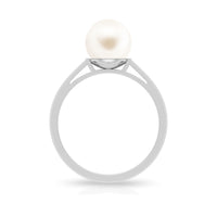 Freshwater white pearl solitaire engagement ring by Rosec Jewels featuring a 7.4 carat pearl set in a elegant ring setting.