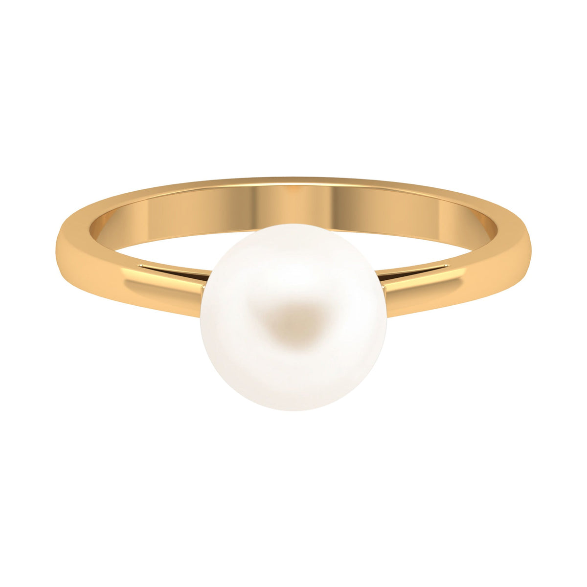 7.4 carat freshwater white pearl solitaire engagement ring by Rosec Jewels featuring a single elegant pearl on a sleek band.