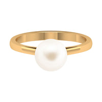 7.4 carat freshwater white pearl solitaire engagement ring by Rosec Jewels featuring a single elegant pearl on a sleek band.