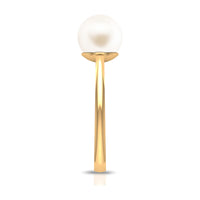 Rosec Jewels 7.4 carat freshwater white pearl solitaire engagement ring with a sleek band and elegant design.