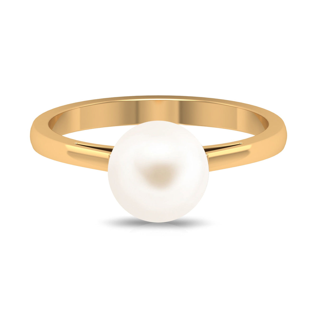 7.4 carat freshwater white pearl solitaire engagement ring by Rosec Jewels, featuring a single elegant pearl on a sleek band.