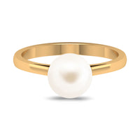 7.4 carat freshwater white pearl solitaire engagement ring by Rosec Jewels, featuring a single elegant pearl on a sleek band.