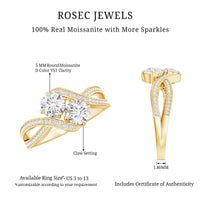 Certified Moissanite Two Stone Engagement Ring in Bypass Band