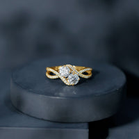 Certified Moissanite Two Stone Engagement Ring in Bypass Band